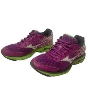 Mizuno Womens Wave Rider 18 Running Shoes Purple‎ Green Size 6.5 410656-6100
